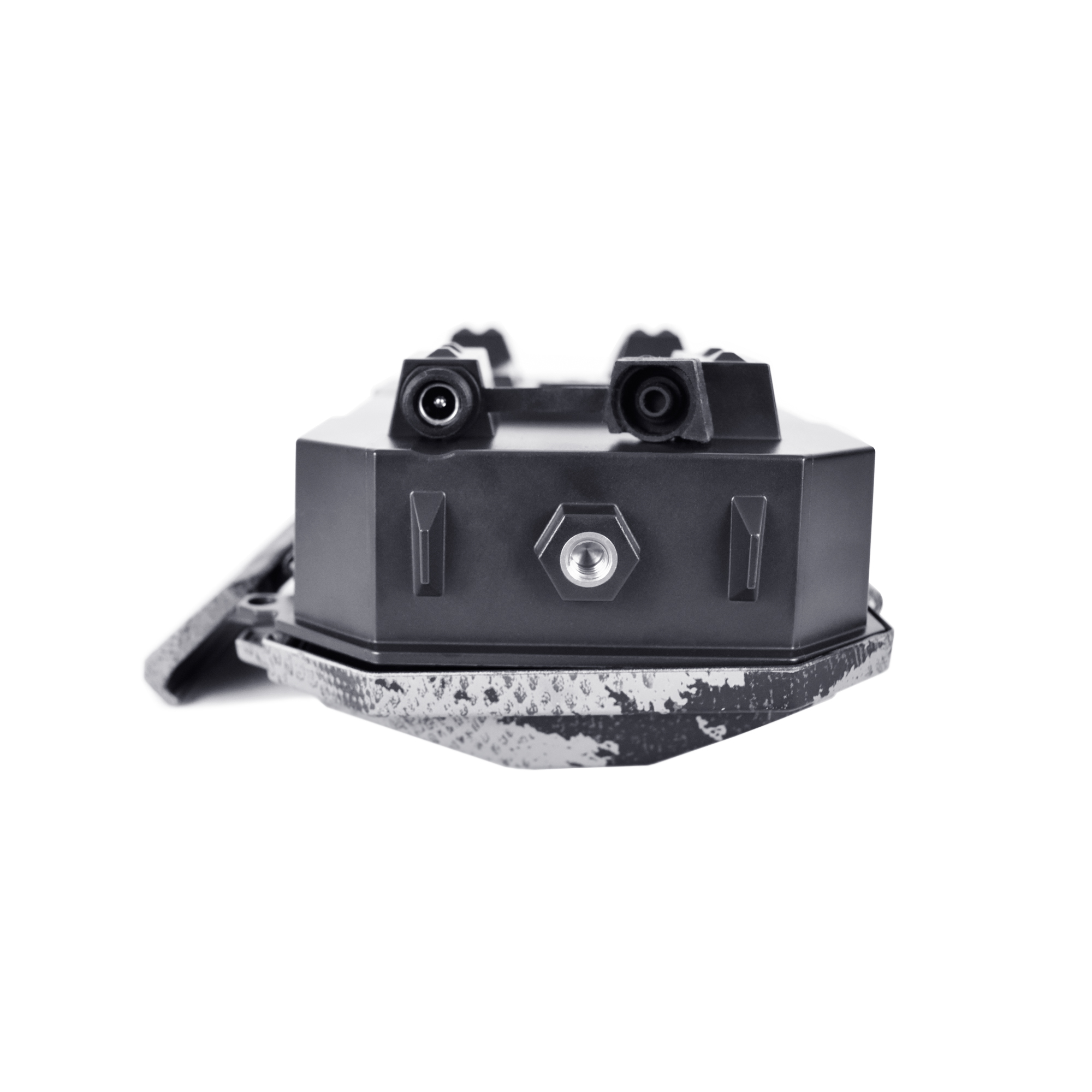 Bottom view of Spartan GoCam 2 4G LTE trail camera showing threaded mounting port and accessory connections.