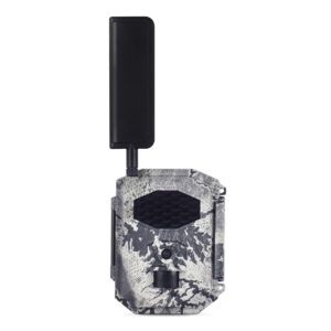 Front view of Spartan GoCam 2 4G LTE cellular trail camera with antenna, motion sensor, and camera lens.
