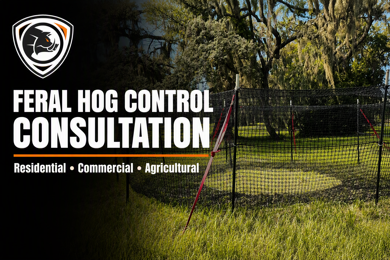 Feral Hog Control Consultation featured image showing a P.I.G. Hog Trap installation with branding and consultation services for residential, commercial, and agricultural properties.