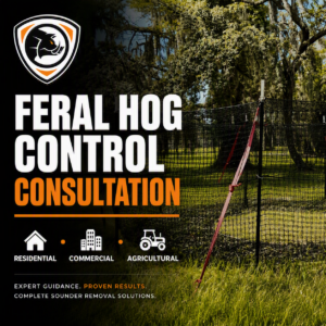 Square featured image for Feral Hog Control Consultation showing a deployed P.I.G. Hog Trap system, TPHT logo, and consultation services for residential, commercial, and agricultural properties.