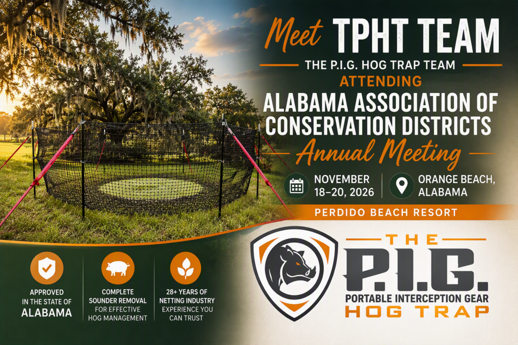 The P.I.G. Hog Trap at the Alabama Association of Conservation Districts Annual Meeting in Orange Beach, Alabama, November 18-20, 2026.
